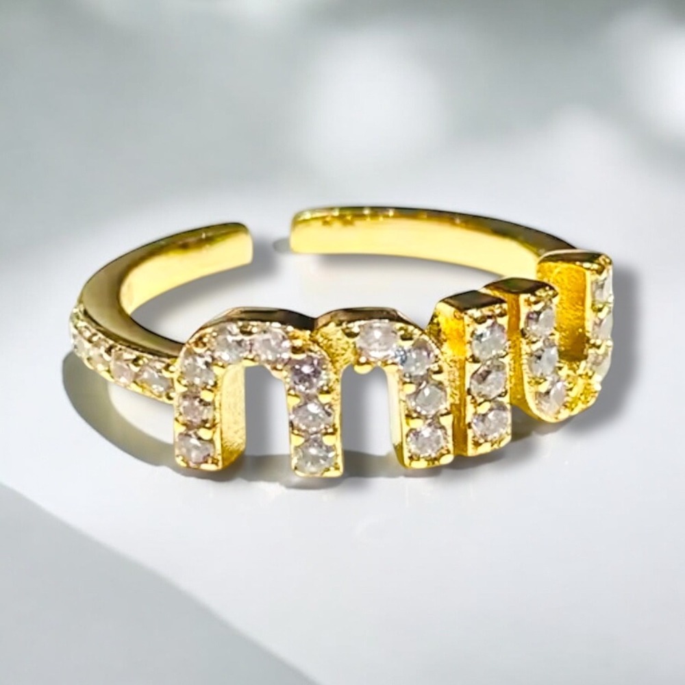 Cubic Zirconia MIU Ring Adjustable‎ Silver Tone Statement Jewelry